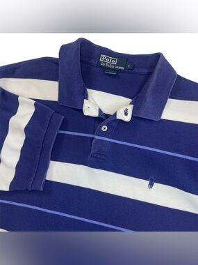 Vintage Polo Ralph Lauren Polo Shirt Mens Large Blue White Striped Preppy Retro